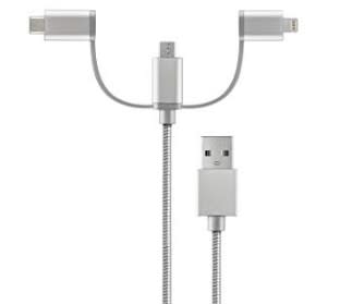 USB 3in1 Charge Cable for iPhone Android Type C Smartphones