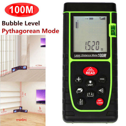Handheld 100M / 328ft Digital LCD Laser Distance Meter Range Finder Measure Tool