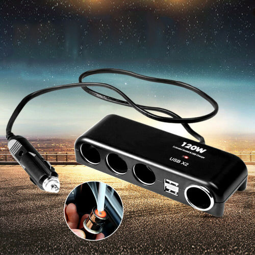 120W Multi Socket Car Cigarette Lighter Splitter Dual USB Charge