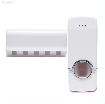 Automatic Toothpaste Dispenser + 5 Toothbrush Holder Wall Mount Stand Rack