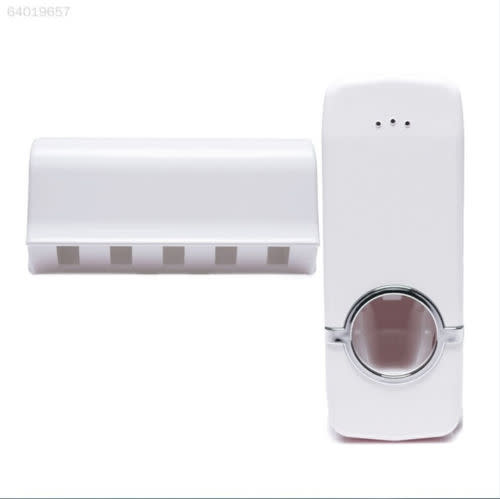 Automatic Toothpaste Dispenser + 5 Toothbrush Holder Wall Mount Stand Rack
