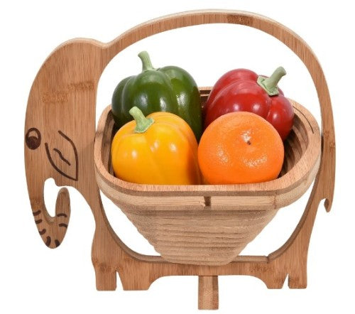 Wooden Collapsible Elephant Shape Basket Kitchen Fruits Vegetable Storage