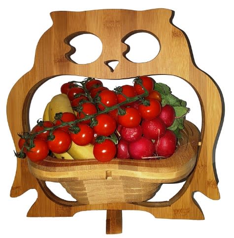 Wooden Collapsible Owl Shape Basket Kitchen Fruits Vegetable Storage