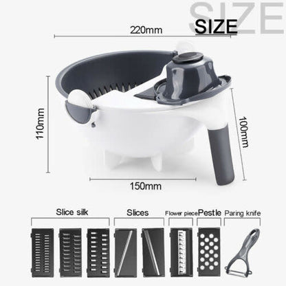 9 In 1 Multifunction Magic Rotate Vegetable Fruit Cutter Grater w/Washing Basket