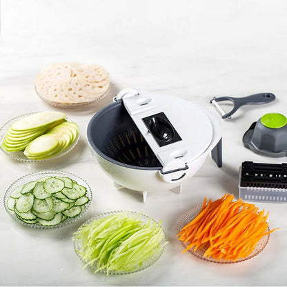 9 In 1 Multifunction Magic Rotate Vegetable Fruit Cutter Grater w/Washing Basket