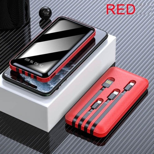 15800mAh Powerbank Portable 4 Output Built In Cable Power Bank Fast Charge