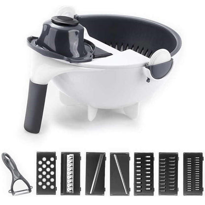 9 In 1 Multifunction Magic Rotate Vegetable Fruit Cutter Grater w/Washing Basket